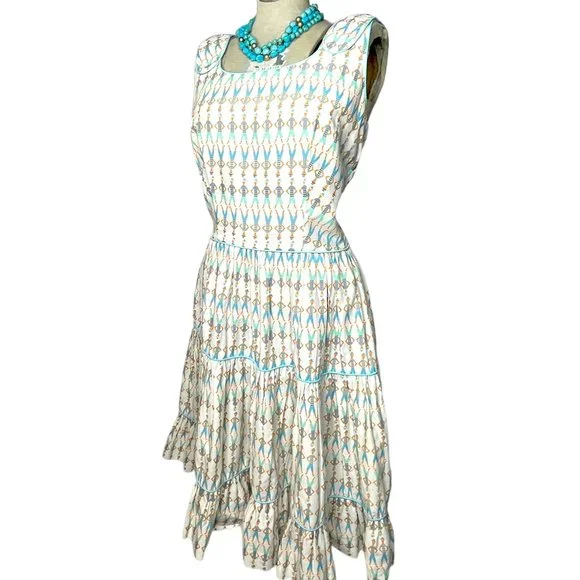 Vintage | Dresses | Vintage Novelty Print Cotton Sundress Day Dress  Threetiered Full Skirt 5s 60s | Poshmark